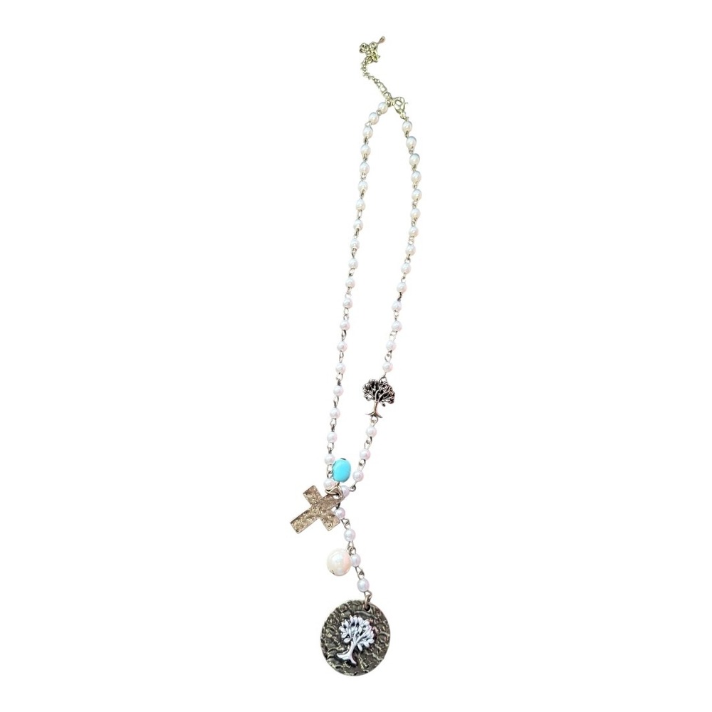 Designs Tree of Life and Faith Necklace Womens Pearl Cross‎ Turquoise T4176 NEW